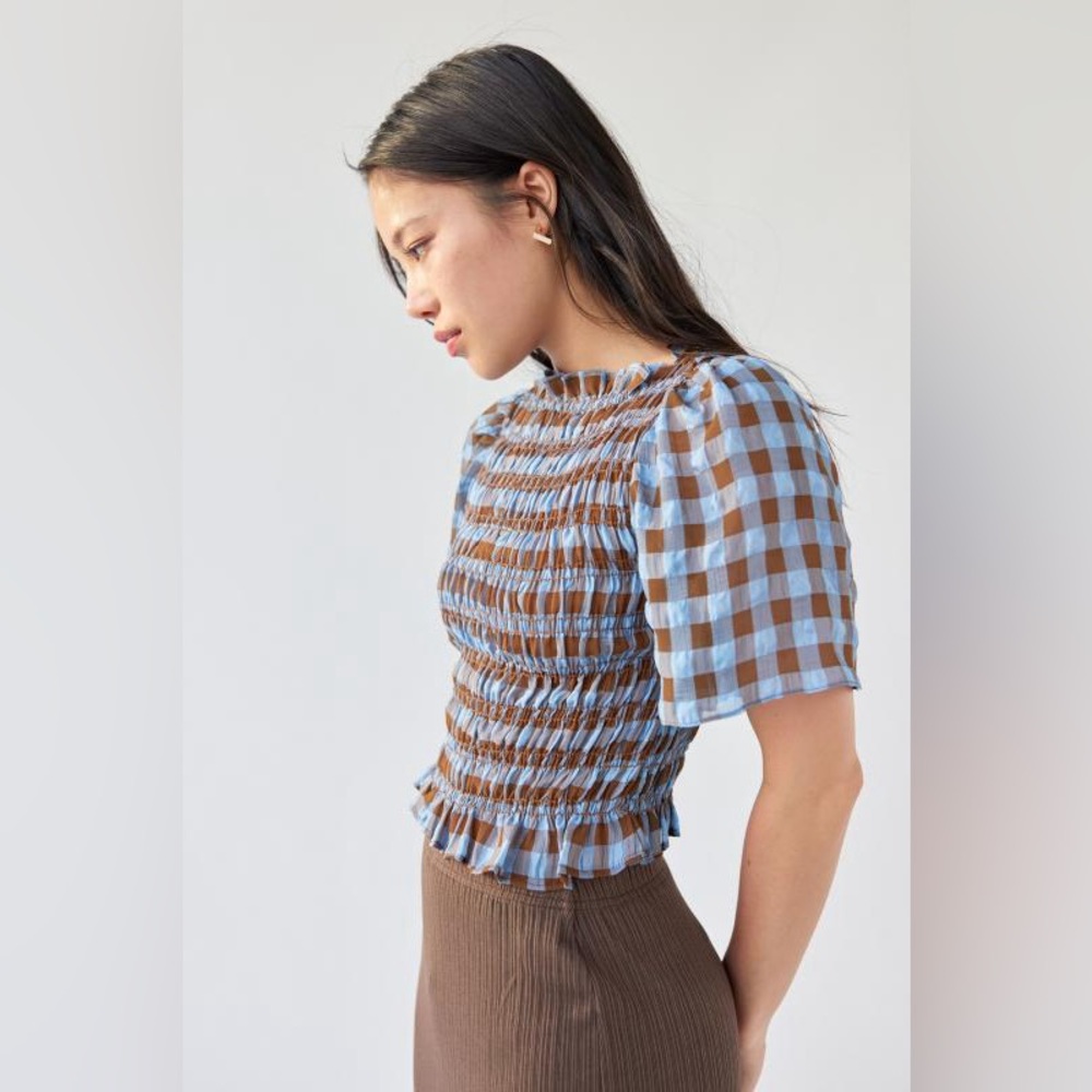 Lisa Says Gah Chiara Top - blue gingham size small